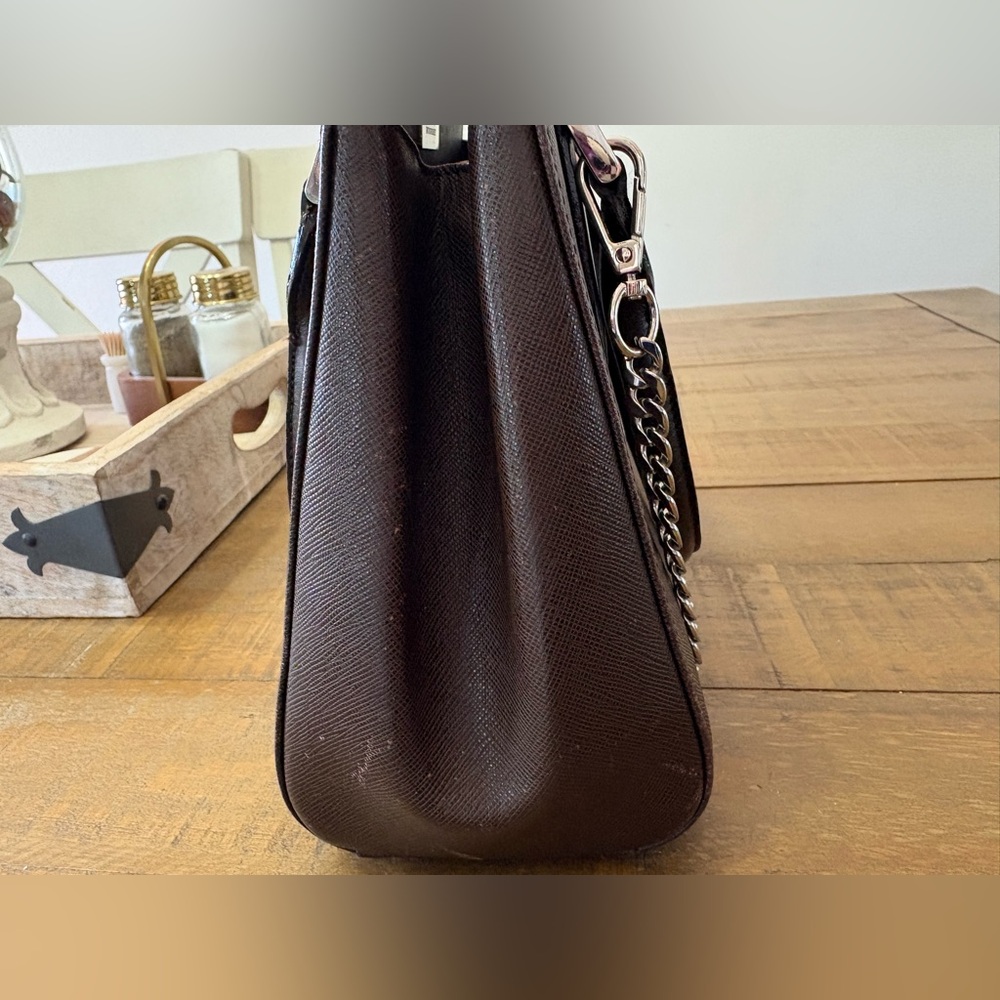 Burberry Chocolate Brown Leather Bag with Check Interior - Picture 10 of 15